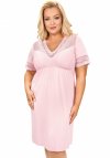 Koszulka nocna z wiskozy z krótkim rękawem plus size Donna Linda pudrowy róż