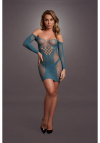 Le Désir Long-Sleeved Net Mini Dress - One Size - Blue