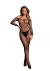Le Désir Bodystocking with off shoulder neckline,fishnet structure and open crotch.