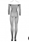 Le Désir Bodystocking with off shoulder neckline,fishnet structure and open crotch.