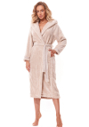 Szlafrok damski z kapturem długi L&L 2322 Soft beżowy (angora)