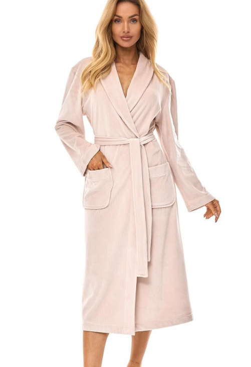 Szlafrok damski długi z kołnierzem L&L Aura 2510 beżowy (angora)
