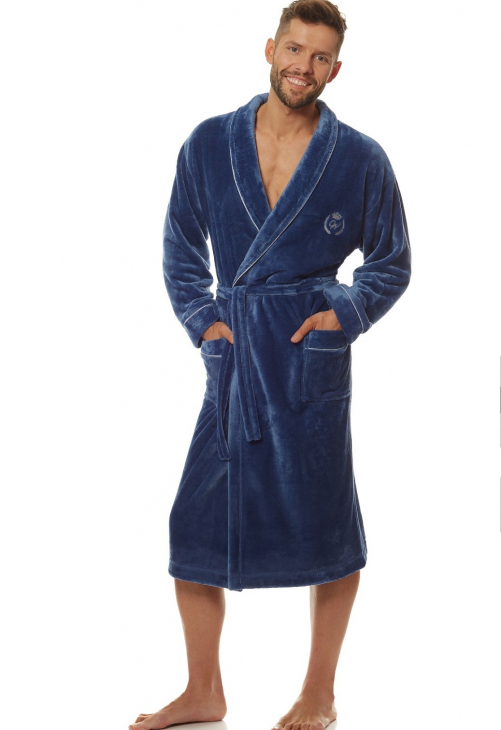 Szlafrok męski z kołnierzem L&L 2111 Luca navy
