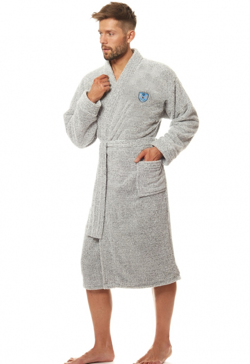 Szlafrok męski z kołnierzem L&L 2116 Soft szary