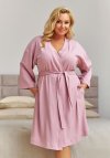Doctor Nap Różowy szlafrok damski z prążkowanej bawełny plus size SWW.7469