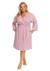 Doctor Nap Różowy szlafrok damski z prążkowanej bawełny plus size SWW.7469