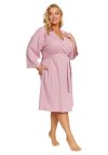 Doctor Nap Różowy szlafrok damski z prążkowanej bawełny plus size SWW.7469