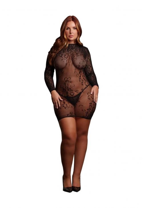 Le Désir Roxy - Sexy Leopard Mesh Cheeky Dress - Size - Black