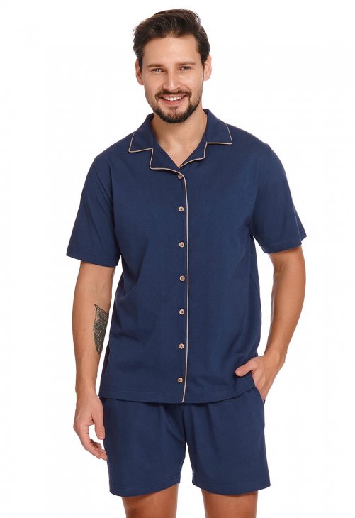 Doctor Nap Granatowa elegancka piżama męska z bawełny organicznej PMB.4261