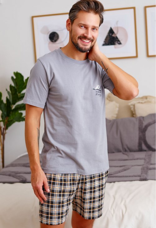 Doctor Nap Męska piżama ze spodenkami w kratkę PMB.5153
