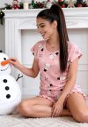 Bawełniana piżama damska z krótkim rękawem Donna Snowman pudrowy róż