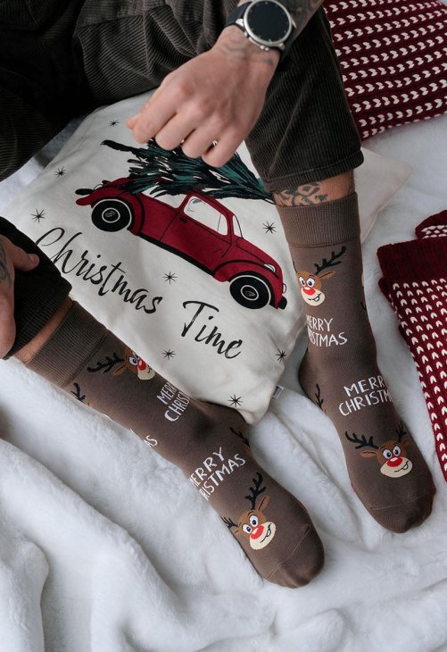 Milena Skarpetki Męskie Świąteczne Renifery MERRY CHRISTMAS 1290.045